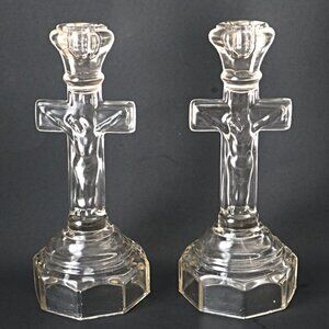 2 Vintage Crucifix Candlestick Holders Candle Holder Religion